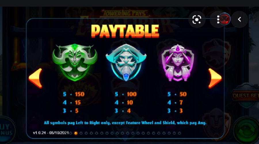 Towering Pays Excalibur Feature Symbols - partycasino