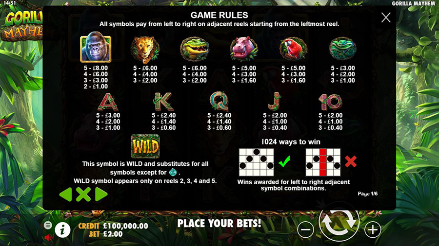 Gorilla Mayhem Symbols - partycasino