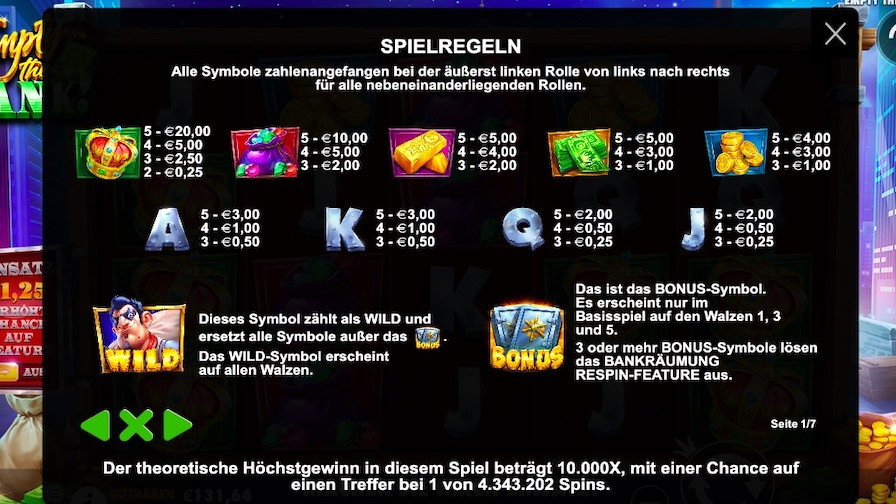 Empty The Bank De Featured Symbols - partycasino