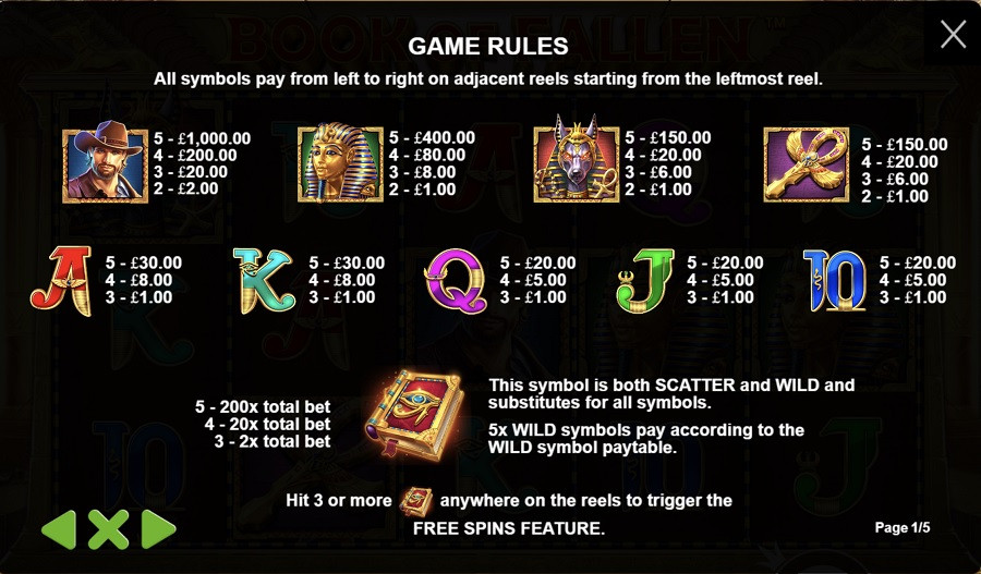 Book Of Fallen Featured Symbols - partycasino