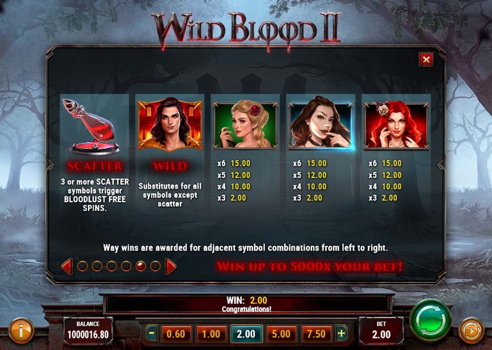 Wild Blood 2 Fearture Symbols - partycasino