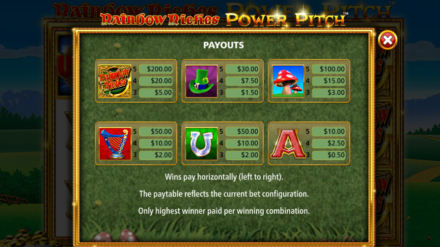 Rainbow Riches Power Pitch Symbols - partycasino