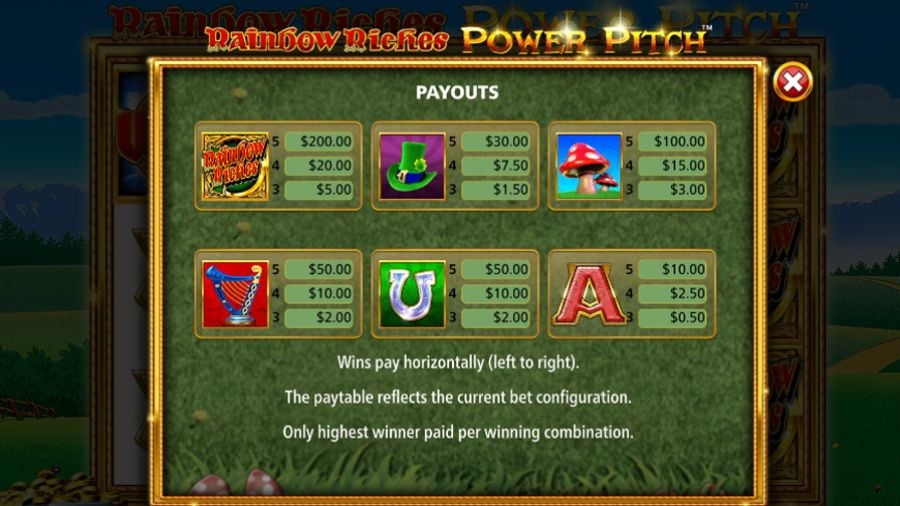 Rainbow Riches Power Pitch Symbols - partycasino