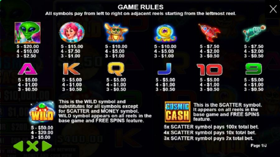 Cosmic Cash Feature Symbols En - partycasino