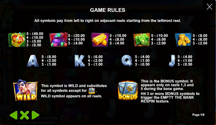 Empty The Bank Feature Symbols - partycasino