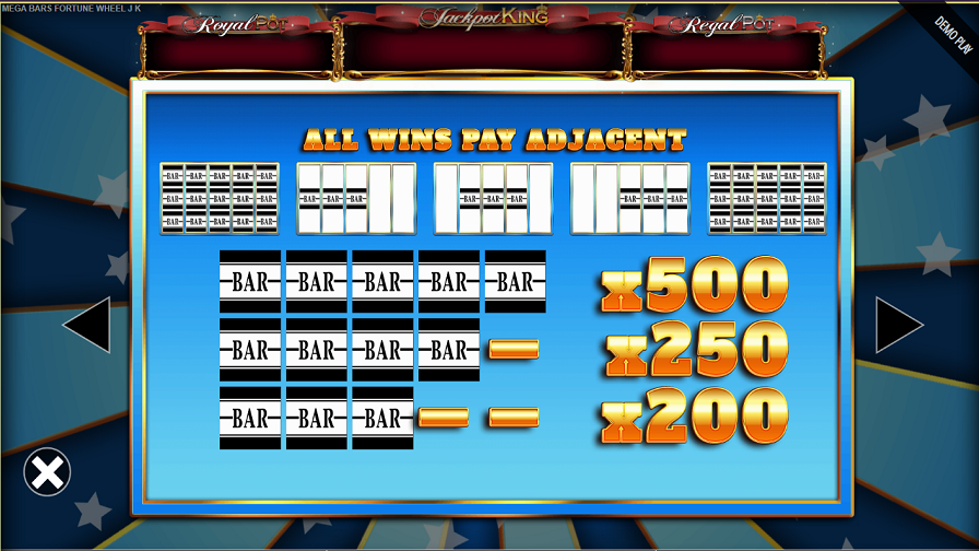 Mega Bars Fortune Wheel Jackpot King Feature Symbols - partycasino