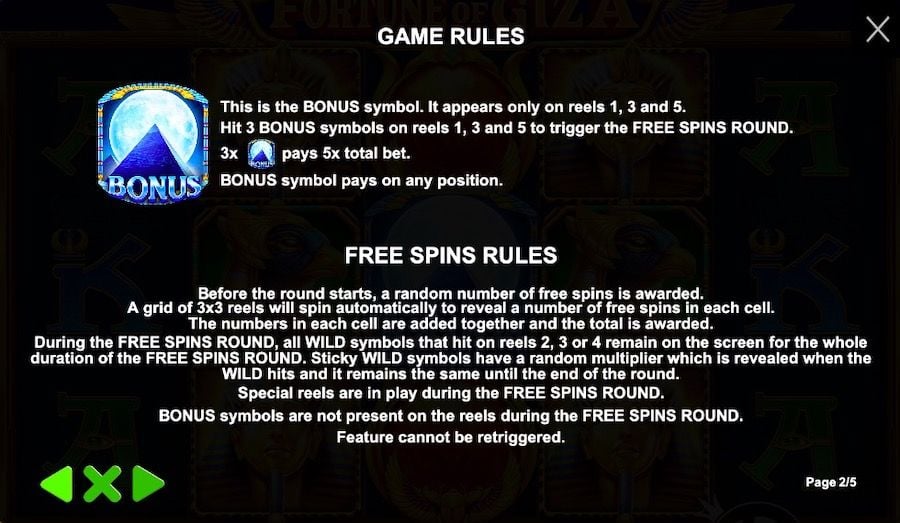 Fortune Of Giza Payout Table - partycasino