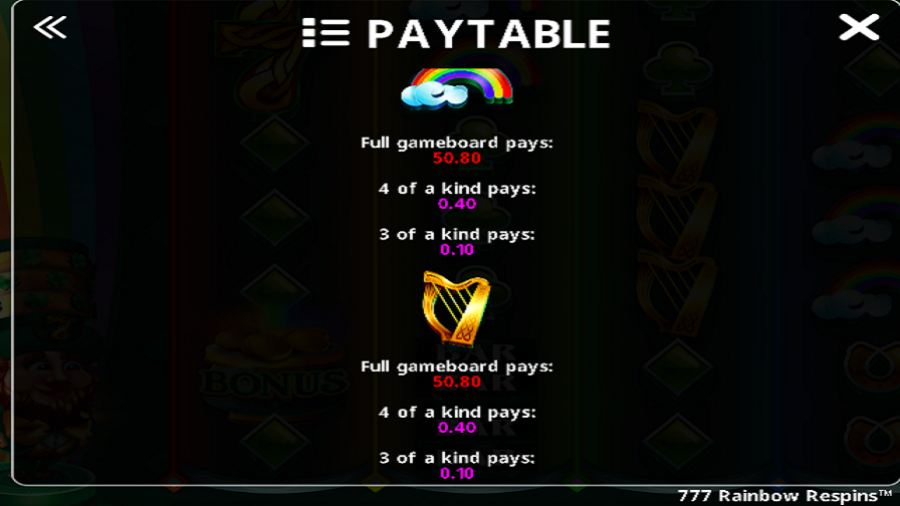 777 Rainbow Respins Feature Symbols - partycasino